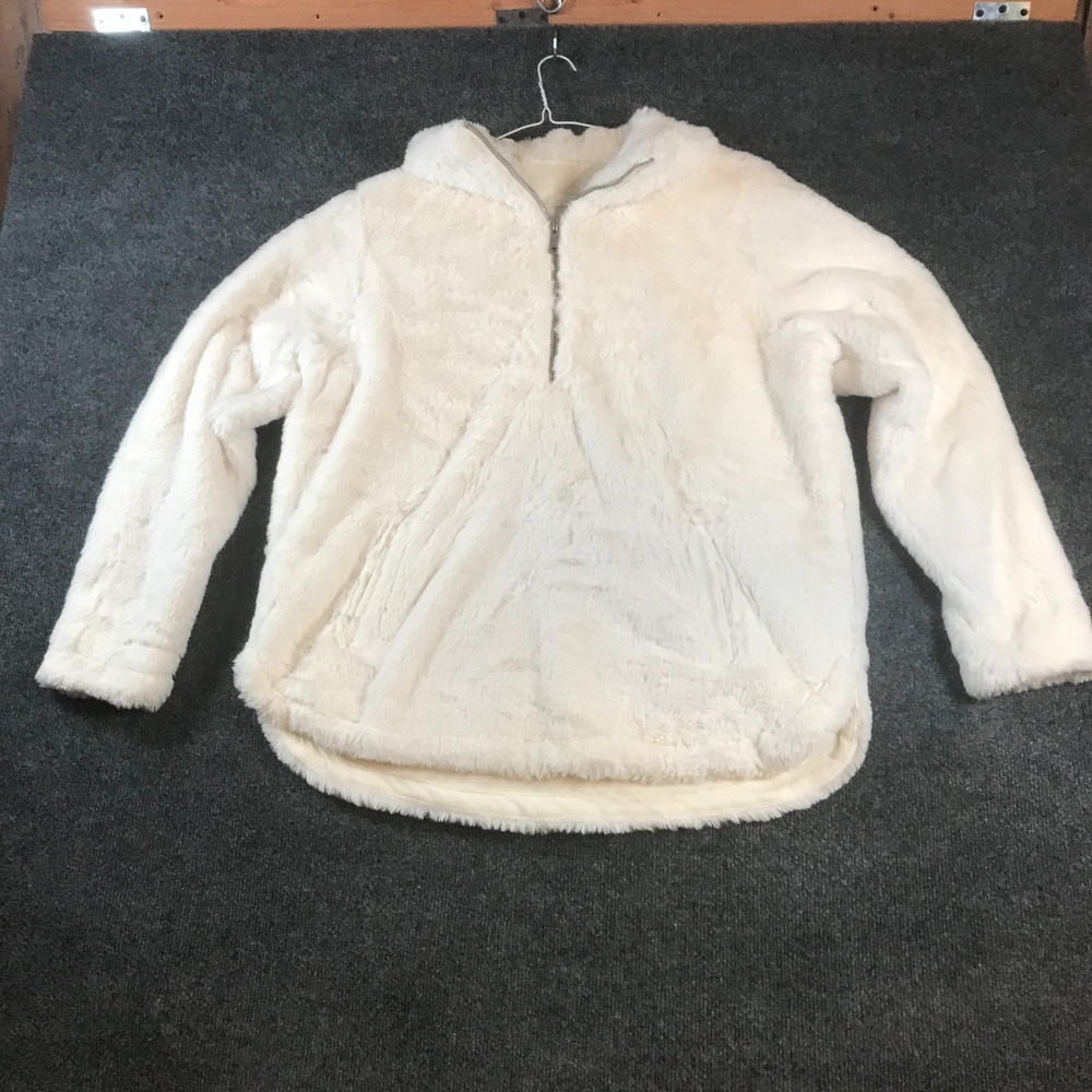 Abercrombie & Fitch Faux Fur Jacket Women Large Cream Quarter Zip Winter Outdoor